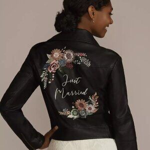 XL DAVIDS BRIDAL 'Just Married' Vegan Leather Motorcycle Jacket